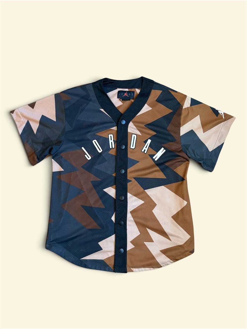 Jordan Men's Mesh Button-Up Jersey - Black, Brown & Cream